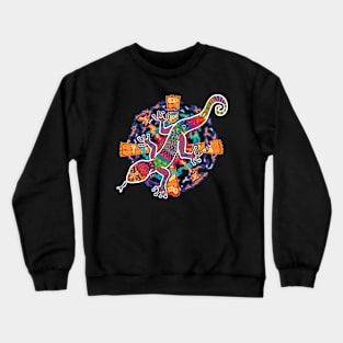 PSYCHEDELIC TRIPPY HORROR VACUI ANIMAL NEWT LIZARD WITH SUN AND CLOUDS - full colour Crewneck Sweatshirt